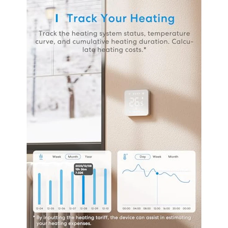 Meross Smart Elektrische Thermostat, WLAN Raumthermostat für Fußbodenheizung, kompatibel mit HomeKit, Alexa und Google, LED Touchscreen, Temperaturgenauigkeit 0.5℃, weiß – Bild 2