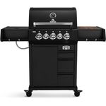 BURNHARD EARL Black 3-Brenner Gasgrill Edelstahl inkl. Heckbrenner, mit Gusseisen Grillrost & inkl. stabiler Abdeckhaube, Seitenkochfeld mit Infrarot Keramikbrenner