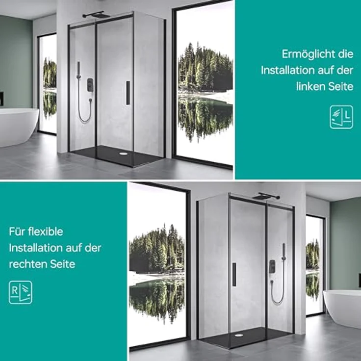 Mai & Mai Eckdusche Duschkabine Schiebetür Duschabtrennung 8mm ESG Glas mit Nano R18, BxT: 100x100 cm, Rahmenlose Design-Dusche, Klarglas – Bild 8