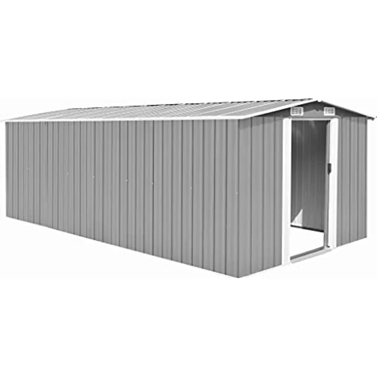 vidaXL Gerätehaus 257x489x181cm Metall Grau Geräteschuppen Schuppen Gartenhaus Gartenschuppen Lagerschuppen Werkzeugschuppen Gartenaufbewahrung – Bild 1