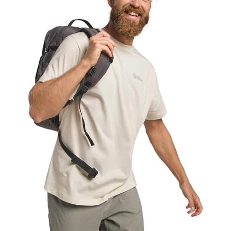 Jack Wolfskin Essential T M, Herren Shirt aus nachhaltigem Organic Cotton, atmungsaktiv, Weiss, (L) – Bild 5