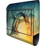 banjado Wandbriefkasten Stahl Drachen (witterungsbeständig, pulverbeschichtet, mit Zeitungsfach), 39 x 47 x 14cm