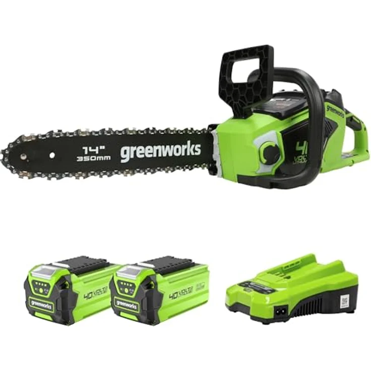 Greenworks Akku-Kettensäge GD40CS15K2x Li-Ion 40V 12 m s Kettengeschwindigkeit 35cm Schwertlänge 180 – Bild 2