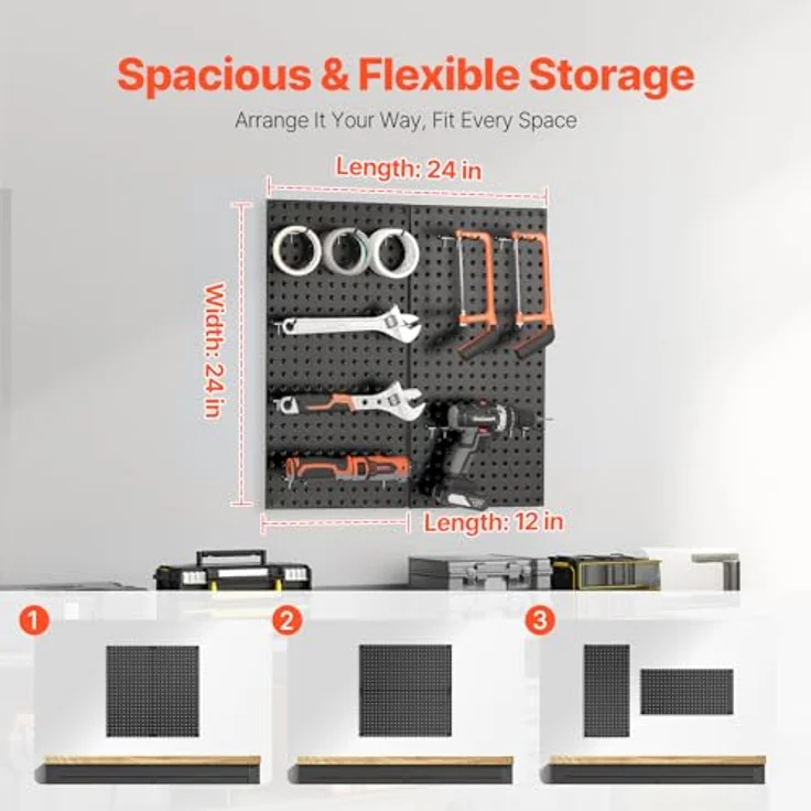VEVOR Werkzeugwand 2er-Set, 61 x 30 cm, robustes Metall-Pegboard mit Zubehör, hohe Tragfähigkeit bis 40 kg, schwarz – Bild 4