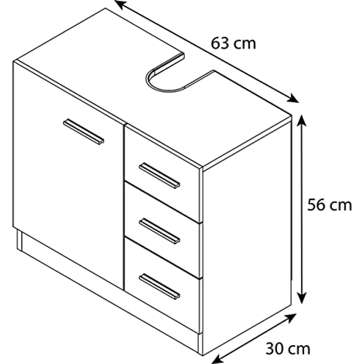 VCM Badmöbel Badunterschrank Waschbeckenunterschrank Badezimmer Schublade Zalo XL Weiß/Schwarz – Bild 3