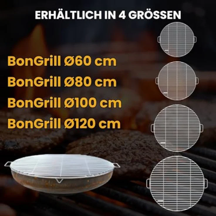 BonFeu BonGrill Grillrost - Plancha Grillplatte aus verzinktem Stahl, Ø100cm für Gasgrill, Feuerschale und Gartenkamin – Bild 2