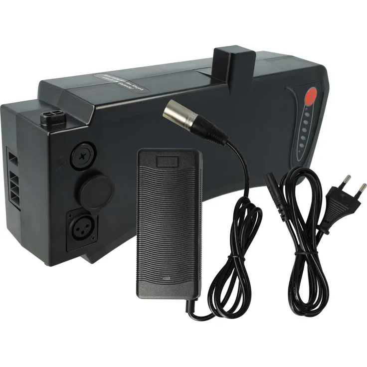 vhbw 2-tlg. Lade-Set für Curtis Alu-City E-Bike, Li-Ion Akku 10400 mAh, schwarzes Ladegerät mit LED-Anzeige
