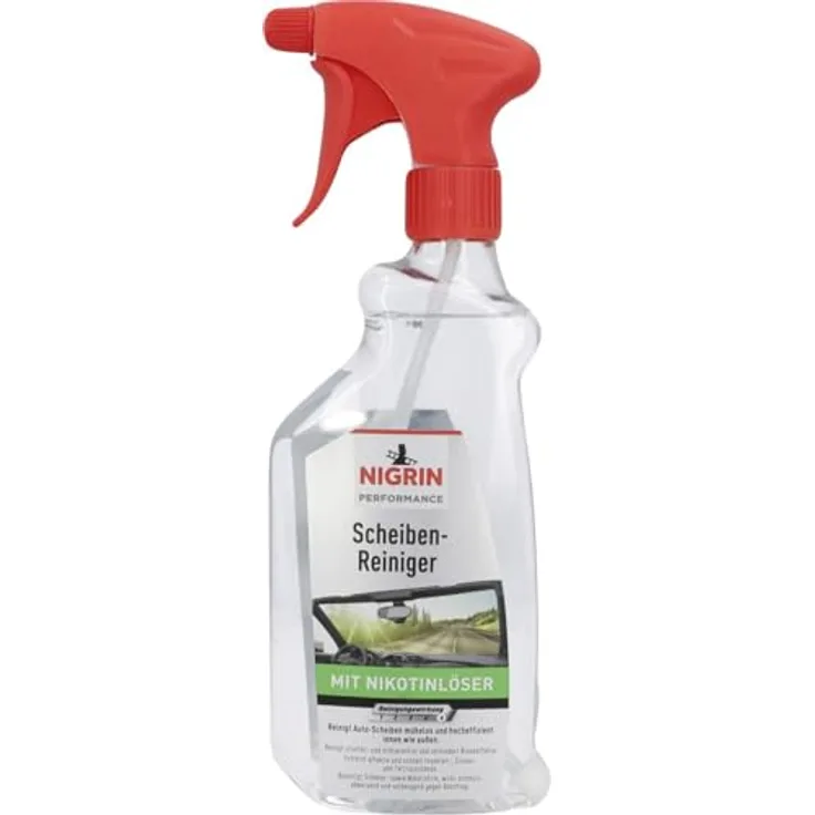 NIGRIN Scheibenreiniger mit Nikotinlöser Sprühflasche 500ml Autopflege, steigert Fahrsicherheit, blendfreie Sicht