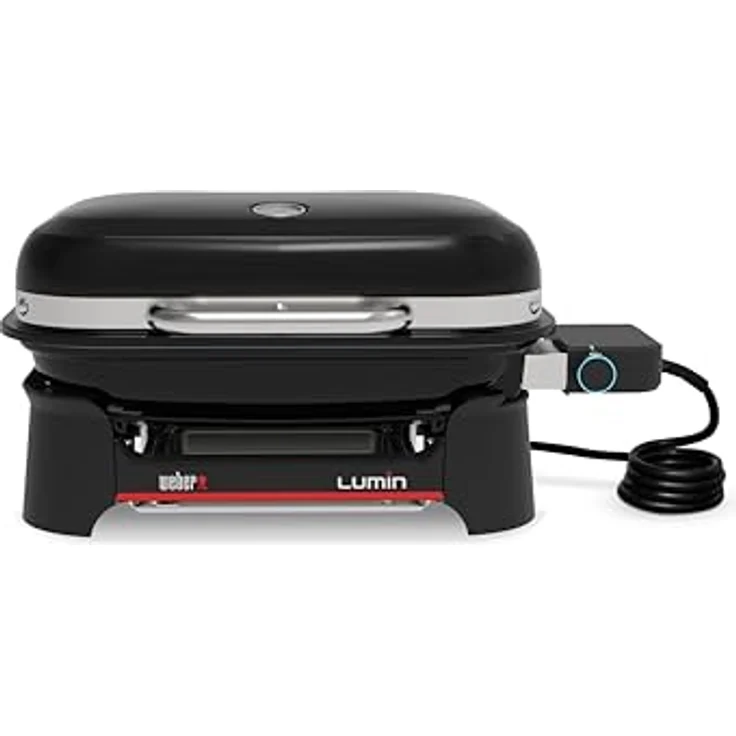 Weber Lumin Compact Elektrogrill, tragbar, 43 x 32 cm Grillfläche, bis zu 315 °C, mit Deckelthermometer, emaillierte Gusseisenroste, schwarz – Bild 1
