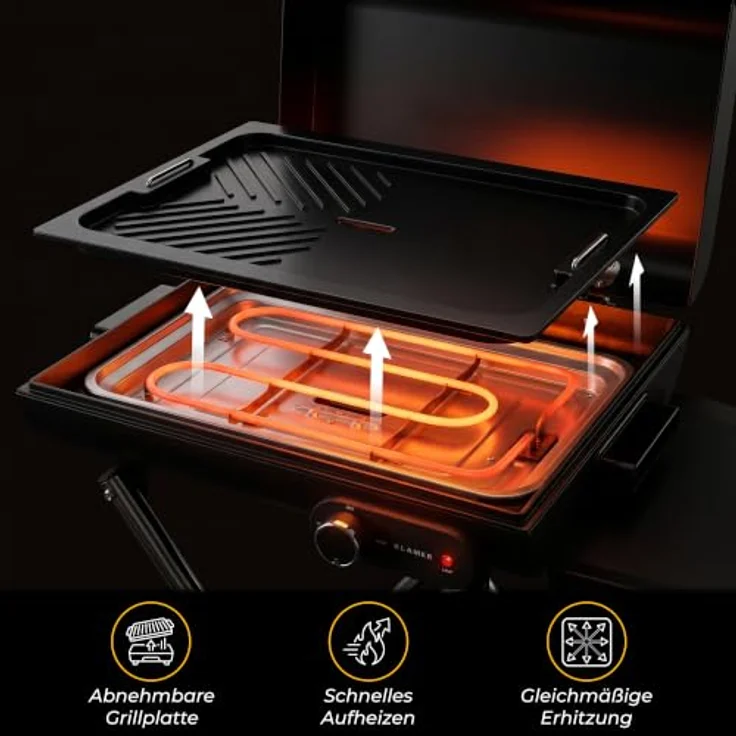 KLAMER Elektrogrill Klappbar, Mobiler Grill für Balkon & Draußen mit Deckelthermometer und Rollen – Bild 5