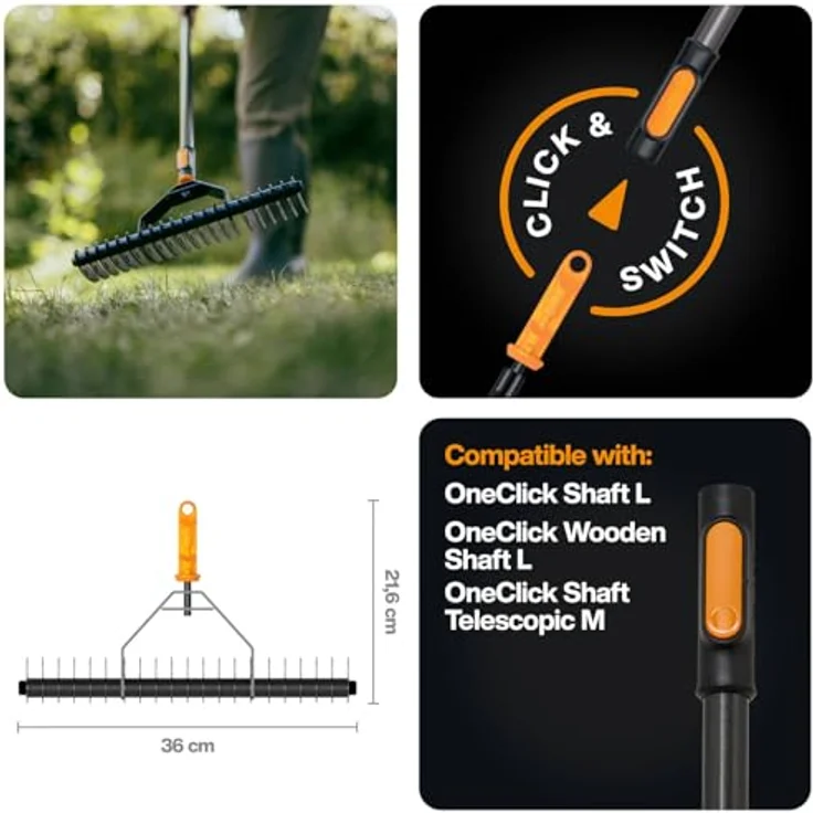 Fiskars OneClick Aerator Rake, effizientes Belüftungsrechen-Tool für gesunden Rasen – Bild 2