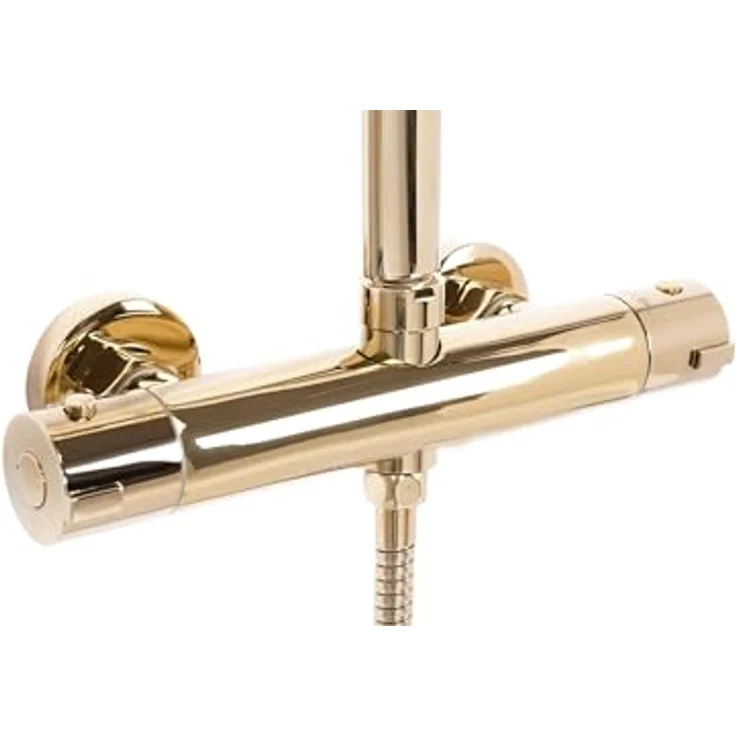 wohnwerk.idee Duschsystem Duschgarnitur Dusche mit Thermostat Tomm Gold Matt, 2 Strahlart(en) - Luxuriöse Regendusche mit Handbrause in elegantem Gold für entspannendes Spa-Erlebnis – Bild 3