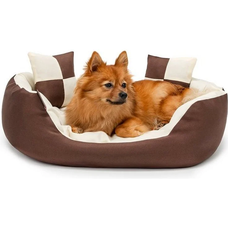 lionto Tierkissen 4-in-1 Hundebett aus Oxfordgewebe, braun/beige, 65 cm x 50 cm - Wendekissen, inkl. 2 kleine Spielkissen – Bild 1