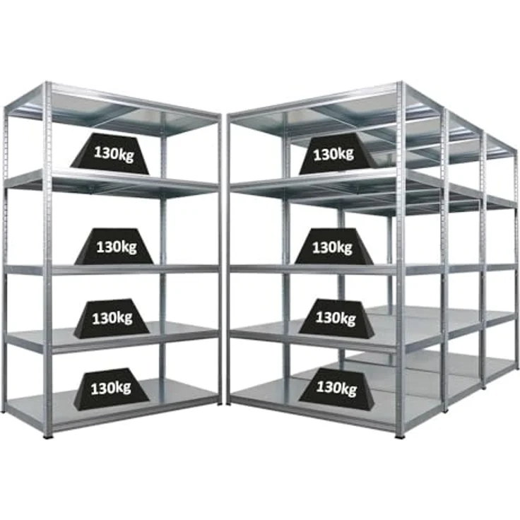 Proregal Metallregal Mega Deal Steel Eagle, Schwerlastregal 180 x 120 x 60 cm, 5 verstellbare Böden, Traglast 130 kg, verzinkt, einfache Steckmontage – Bild 1