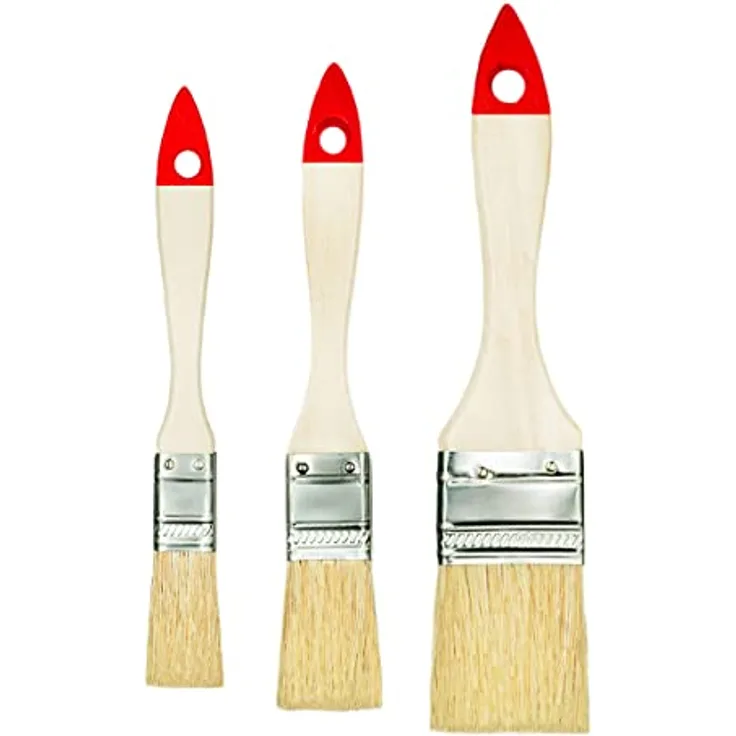 M7 3er-Set Flachpinsel 3/4 "1,5" 1 "Serie 01 für Renovierungsanstricharbeiten mit Farben und Lacken Gleichmäßige Deckkraft Naturborsten Rot