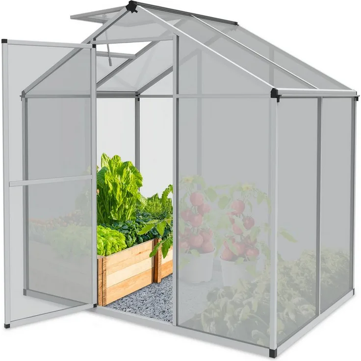 Onbest Aluminium Gewächshaus mit Regenrinnen, 185 x 125 x 195 cm, 4 mm Wandstärke, 195 cm Stehhöhe, 2,12 m², langlebig & witterungsbeständig