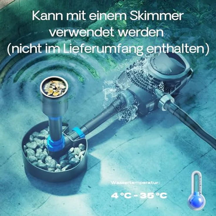 SunSun NEO-6000 SuperECO Teichpumpe, 6000 l/h, 40 W, Filter- und Bachlaufpumpe mit Skimmeranschluss – Bild 6
