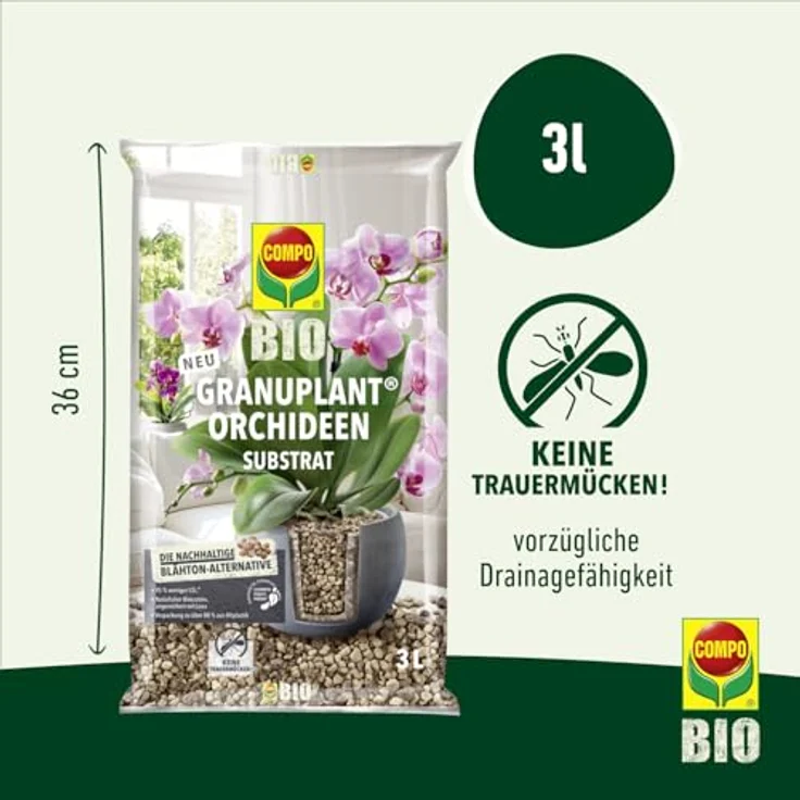 Compo Bio GRANUPLANT® Orchideen Pflanzgranulat 3 L, nachhaltiges Bimsstein-Lava Granulat für optimale Wachstumsbedingungen, grau/beige – Bild 3