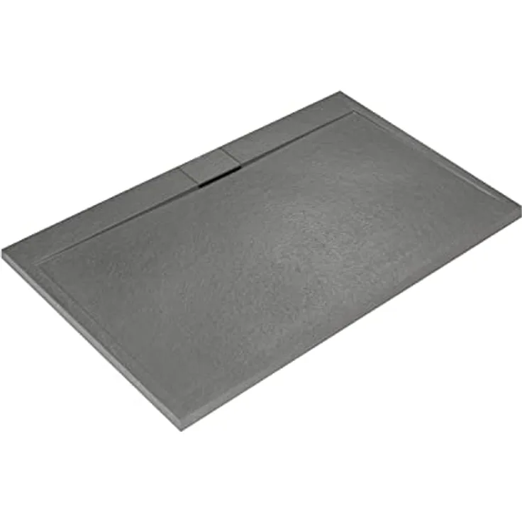 Ideal Standard Ultra Flat S i.life Duschwanne 170 x 90 cm, rutschfeste Harz-Duschwanne mit verstecktem Ablauf, mattes Steinoptik-Finish in Betongrau