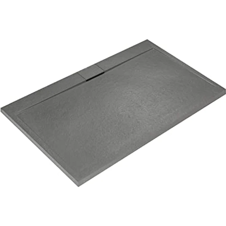 Ideal Standard Ultra Flat S i.life Duschwanne 170 x 90 cm, rutschfeste Harz-Duschwanne mit verstecktem Ablauf, mattes Steinoptik-Finish in Betongrau – Bild 1