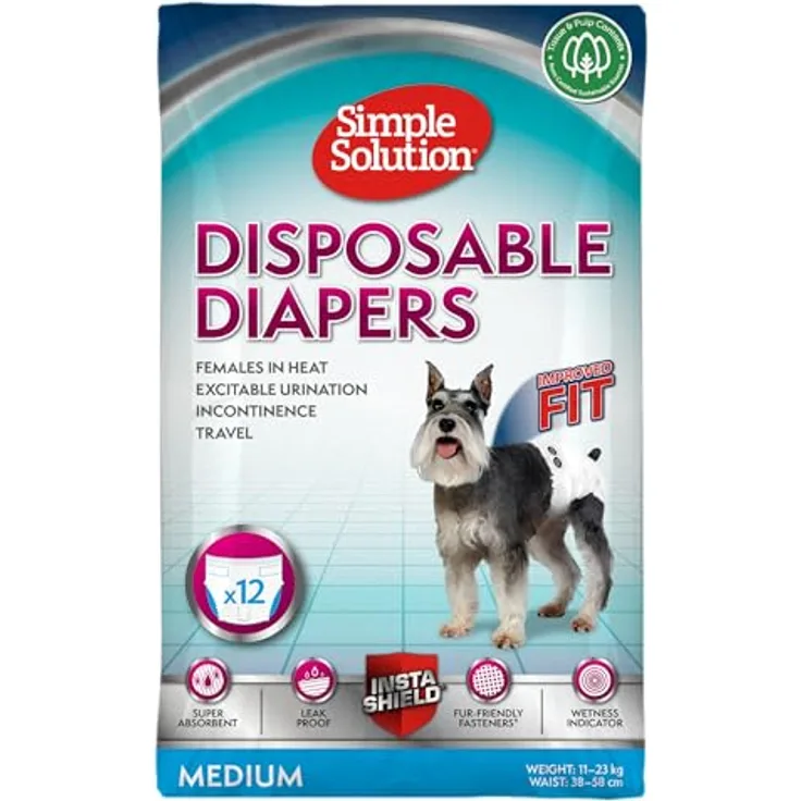 Simple Solution Einweg-Hundewindeln für Hündinnen, super saugfähig mit Nässeindikator, für 11-23 kg, 12er Pack