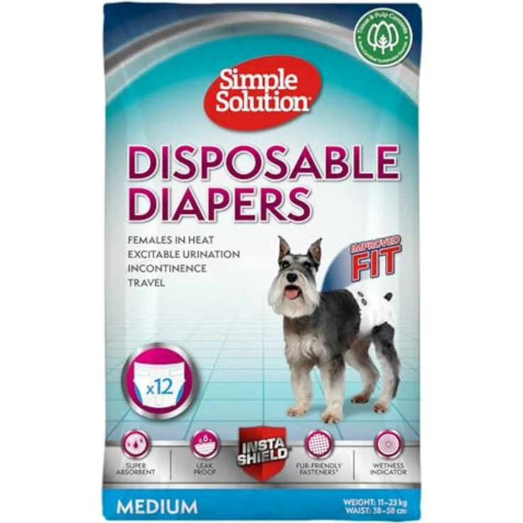 Simple Solution Einweg-Hundewindeln für Hündinnen, super saugfähig mit Nässeindikator, für 11-23 kg, 12er Pack – Bild 1