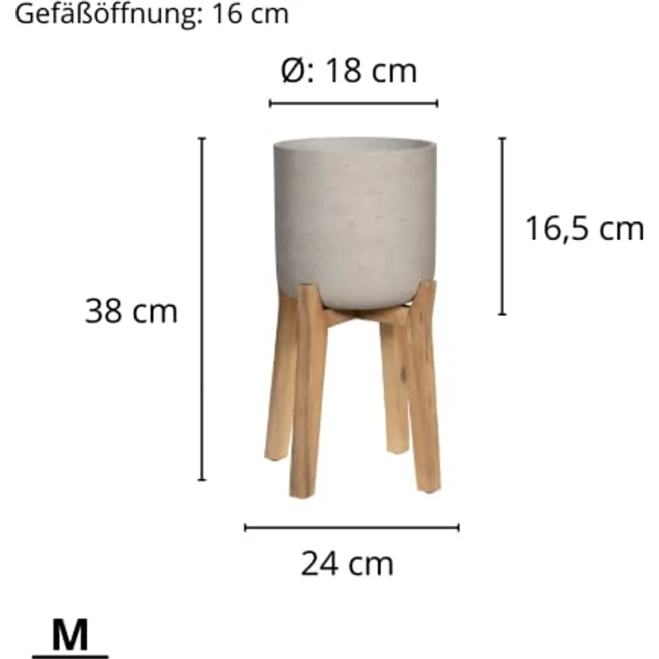 Finestgreen Charlie Feet High | Handgefertigtes Pflanzgefäß auf Holzfüßen (M Ø:23,5 H:38 cm, Grau) | Pottery Pots – Bild 4