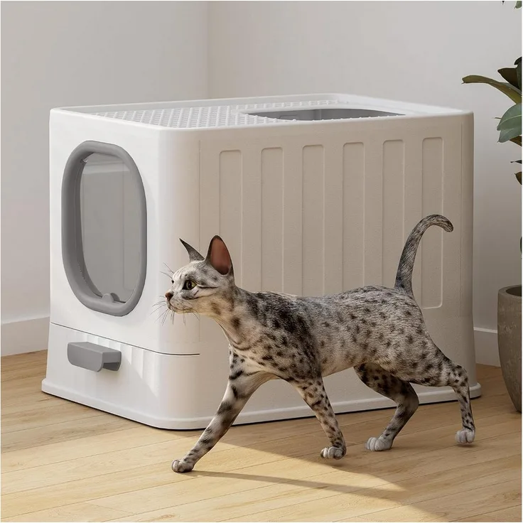 purplerain Katzentoilette mit ausziehbarer Schale und Katzenstreuschaufel, faltbar und tragbar