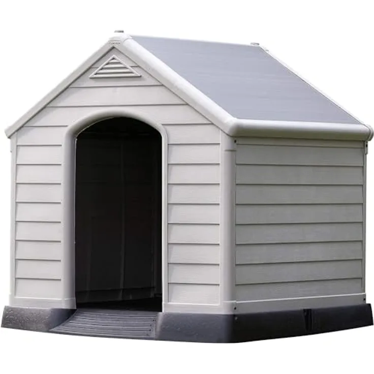 CURVER Hundehütte, grau, wasserdicht & UV-beständig, PVC, Außenmaße 95 x 99 x 99 cm, auch für große Hunde geeignet, erhöhter Boden, aus 85% recyceltem Material hergestellt