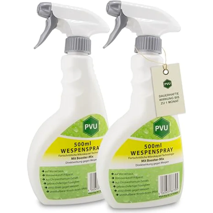 PVU Wespenspray 2x500ml | Wespenabwehr mit Mikrokapsel-Technologie | Hochwirksames Wespengift aus Chrysanthemum Extrakt