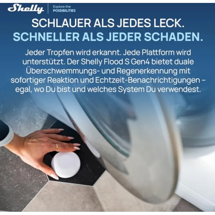 Shelly Flood S Gen4, Smarter WLAN Wassermelder mit Matter, Zigbee, IP67, Edelstahl-Sensorpads, 2 Jahre Batterielaufzeit, Hochwasser- und Regen-Erkennung, kein Hub – Bild 2