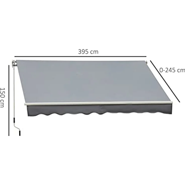 Outsunny manuelle Gelenkarmmarkise Markise 4m mit Handkurbel Balkonmarkise Sonnenschutz Wandmontage Balkon Alu Weiß+Grau 395 x 245 cm – Bild 3