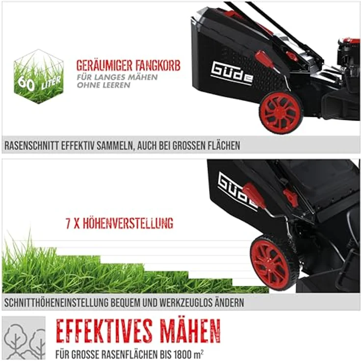 Güde Benzin Rasenmäher Big Wheeler 514.9R, 4-Takt Motor, 51 cm Schnittbreite, 60 L Grasfangsack, Hinterradantrieb – Bild 3