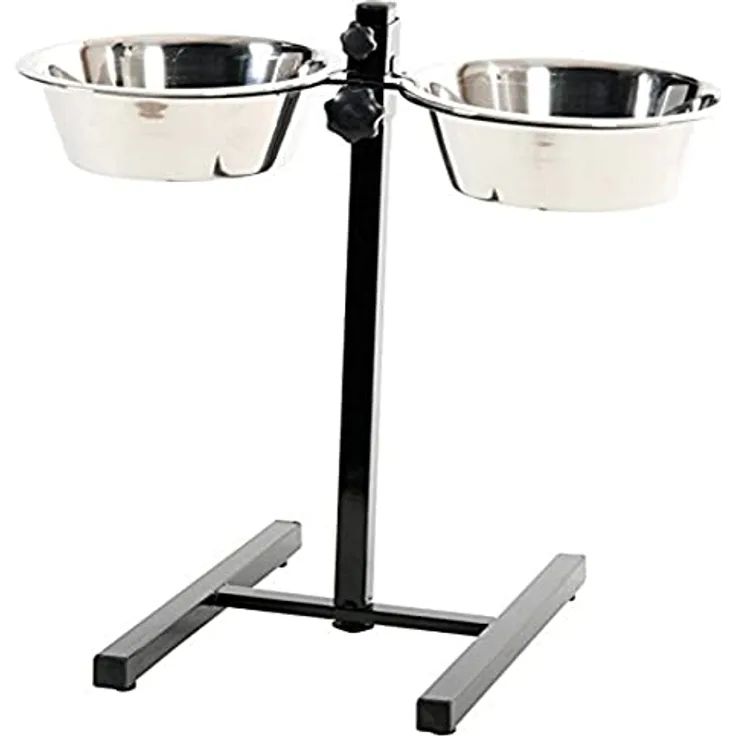 Zolux Verstellbare Halterung mit 2 Schalen aus Edelstahl für Hunde Durchmesser 24,5 cm Fassungsvermögen 2,75 l