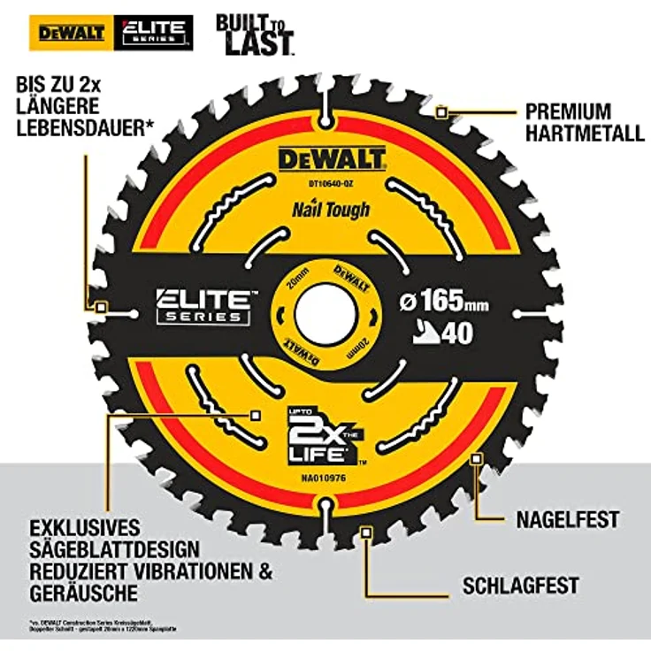 Dewalt DT10640-QZ Akku-Kreissägeblatt 165x20 40 WZ 18° für DCS391, Multi, 165 x 20 x 40T – Bild 4