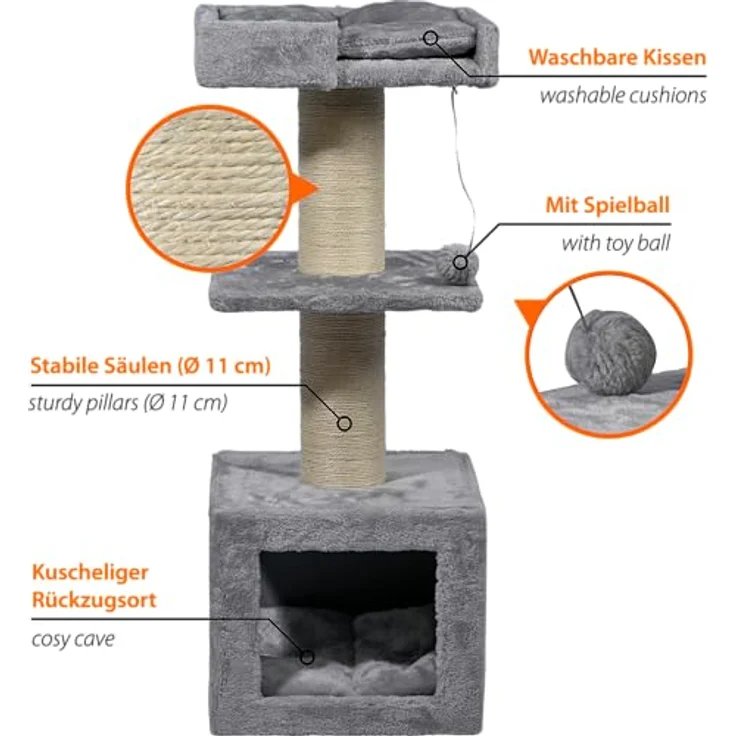 dobar® Premium Katzen-Kratzbaum Easy aus Holz mit extra großen und stabilen Kratz-Stämmen in außergewöhnlichem Design - Geeignet auch für große Katzen - 35 x 60 x 100 cm – Bild 3
