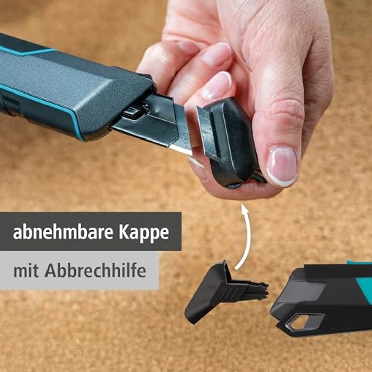 wolfcraft Cuttermesser PRO SAFETY 18 mm, Profi Abbrechklingenmesser mit Autolock, ergonomisch für Rechts- und Linkshänder, Metallgehäuse, extra scharfe Klinge – Bild 5
