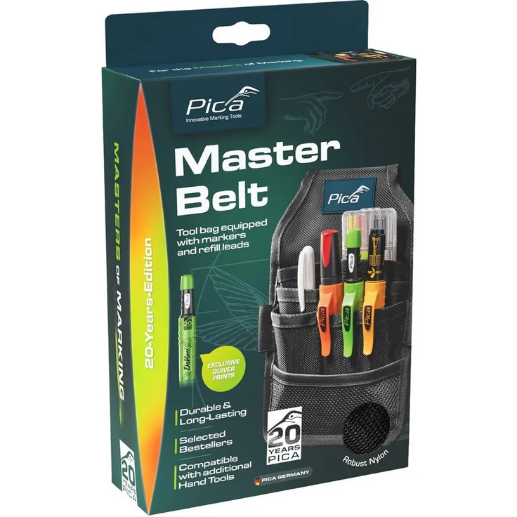 Pica PICA MASTER-BELT 20 Years Limited Edition, Gürteltasche für Tieflochmarker Pica Dry 3030, robustes Nylon mit 5 Hauptfächern, stilvolles Design