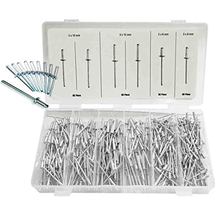 Benson Tools Nieten Blindnieten 320tlg. Sortiment Alu-Stahl Popnieten Set mit Flachrundkopf – Bild 2
