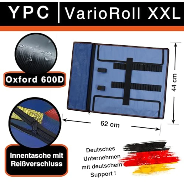 YPC VarioRoll XXL – 62x44cm, 60 Halteschlaufen, wasserfestes Oxford Polyester, Werkzeugtasche rollbar, schwarz – Bild 2