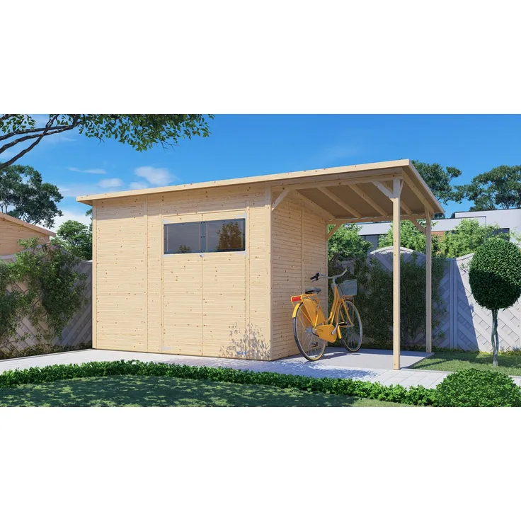 BERTILO Gartenhaus Pent Modern 4 Plus, naturbelassen, BxT: 501x231 cm, hohe Seitenwände, 1,88 m hohe Doppeltür