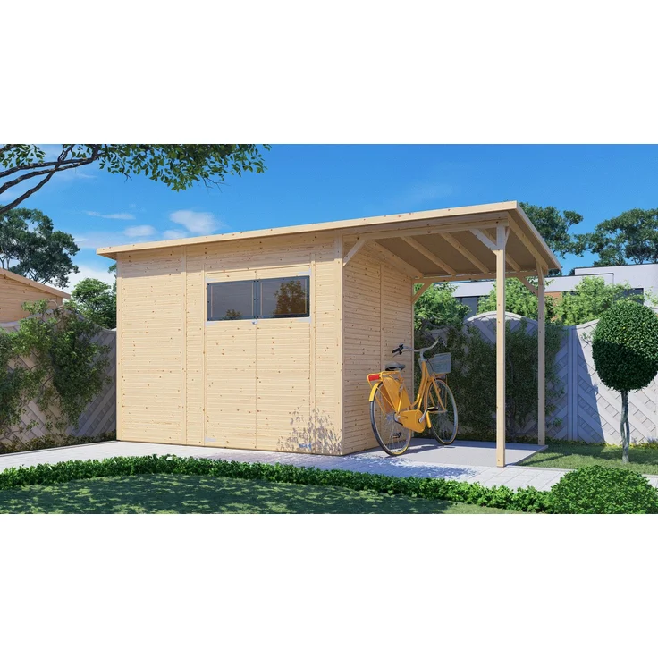 BERTILO Gartenhaus Pent Modern 4 Plus, naturbelassen, BxT: 501x231 cm, hohe Seitenwände, 1,88 m hohe Doppeltür