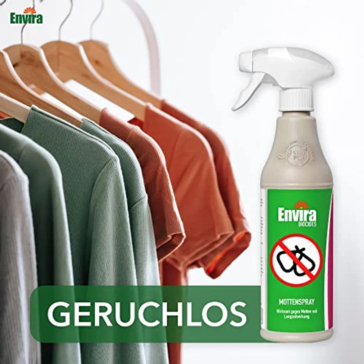 Envira Motten-Spray 500 ml + 2 Liter Drucksprüher - Mittel gegen Motten, Kleidermotten, Lebensmittelmotten - Mottenschutz mit Langzeitwirkung - Mottenfalle Alternative, Geruchlos – Bild 2