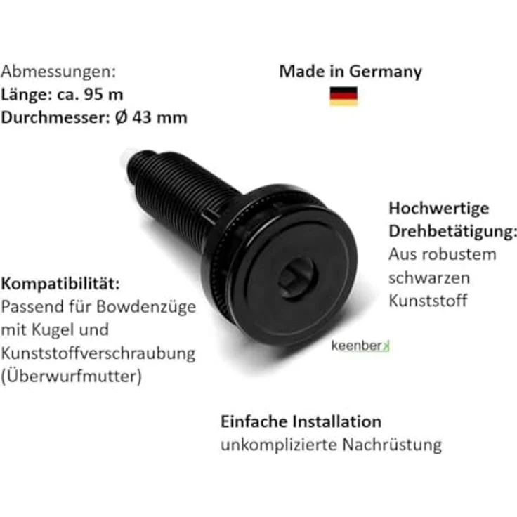 keenberk Drehbetätigung für Bowdenzug, Excenterablauf Ersatzteil für Excenterventile, schwarzer Kunststoff, Ø 35 mm, Made in Germany – Bild 5