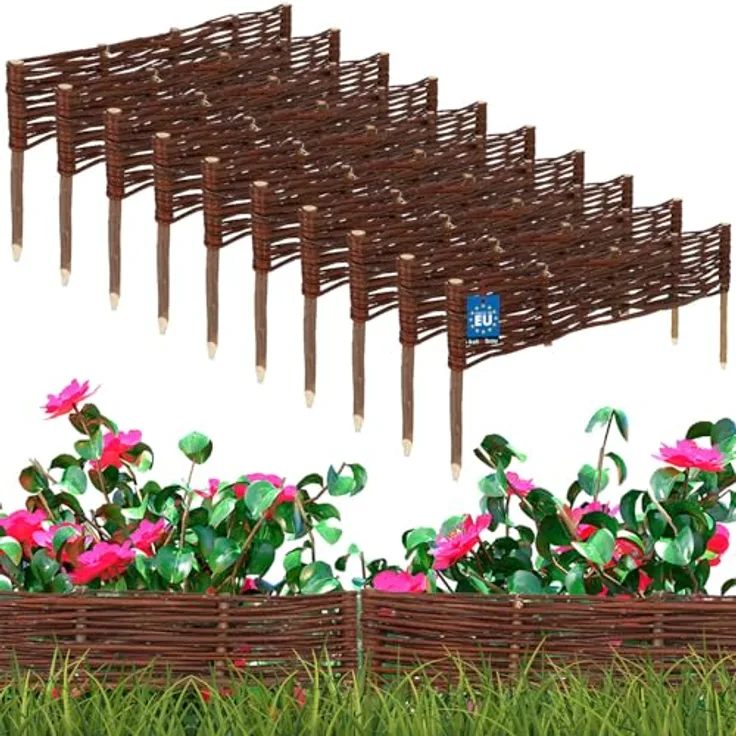 KOTARBAU® 10er Set Weidenzaun, Beetbegrenzung 60 x 10 cm, braun, wetterfest und stabil, für Garten und öffentliche Grünanlagen