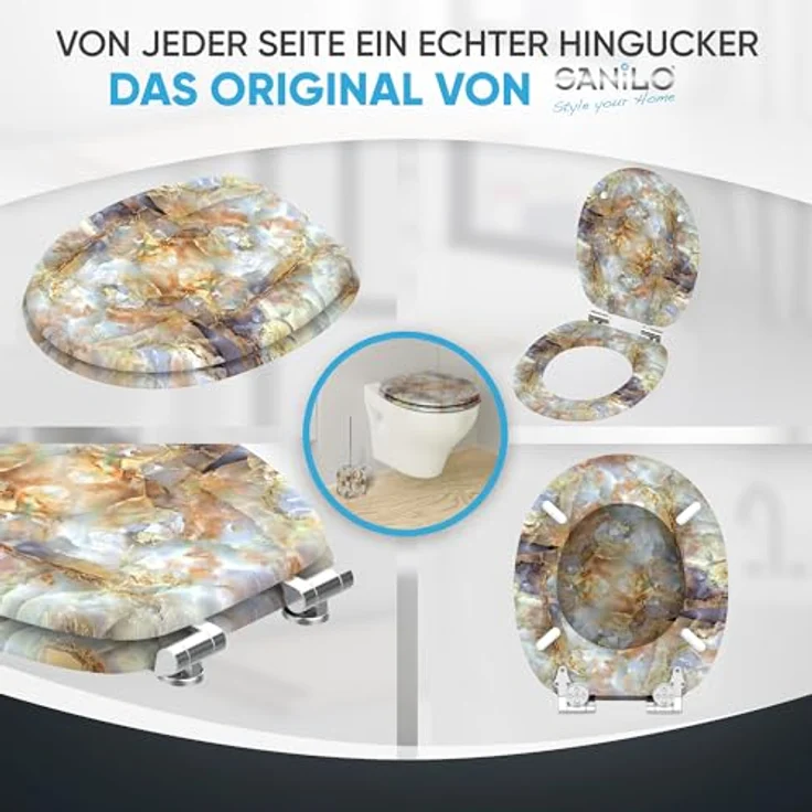 Sanilo WC Sitz Marmor Braun, Toilettendeckel aus Holz mit Absenkautomatik, antibakterieller Oberfläche, belastbar bis 200 kg – Bild 8
