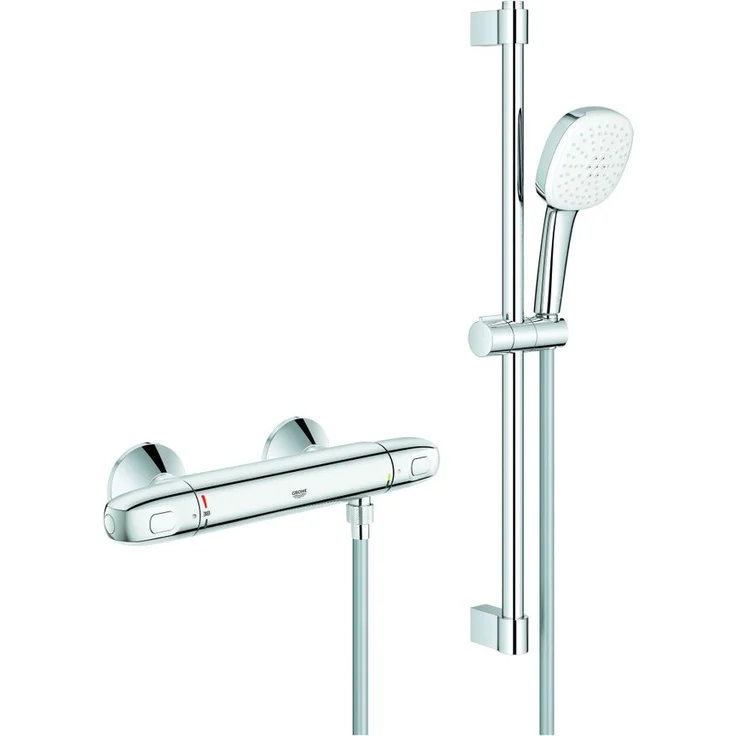 GROHE Grohtherm 1000 Thermostat-Brausebatterie mit Tempesta Brausestangenset 600mm, 2 Strahlarten Rain/Jet, Chrom