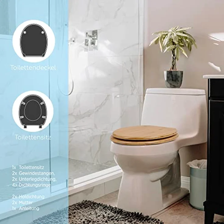 Bath4U WC Sitz aus Bambus, Soft-Close mit Absenkautomatik, 37,5 x 43,5 cm, bis 150 kg Belastbarkeit – Bild 5