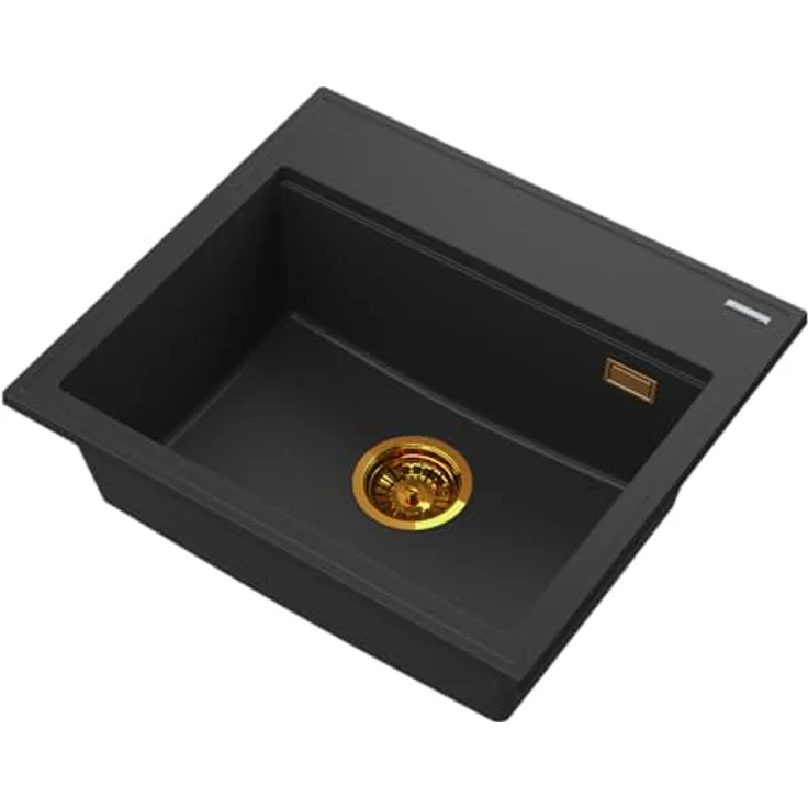 Granitan Granitspüle FOXAL Küchenspüle, Temperaturwechselbeständig, große Beckentiefe 19,5cm, Platzsparend, 55,5 x 46,5 cm, GraniProtect Imprägnierung 30ml, Holzspülenbrett, Chrom Handsiphon – Bild 4