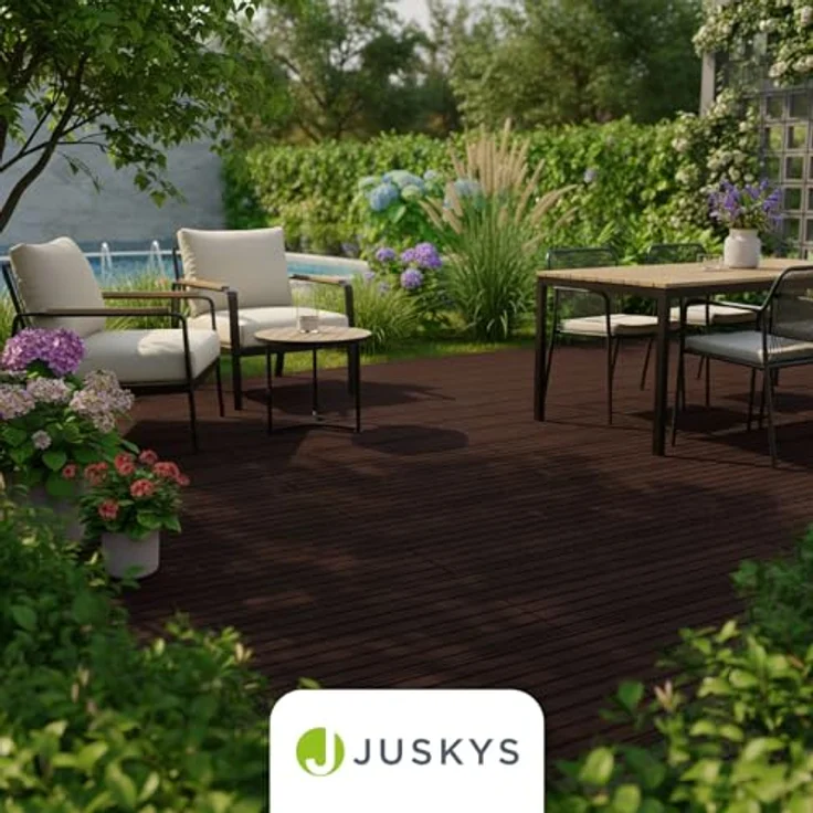 Juskys WPC-Terrassendielen 8 m², 24 Dielen 14.6x220 cm, wetterfest, raue Oberfläche, 330 kg/m² belastbar, Farbe Braun – Bild 7